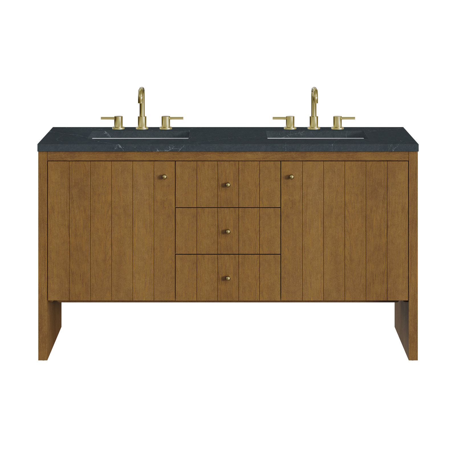 Hudson 60'' Double Bathroom Vanity, Charcoal Soapstone, 8" Widespread, Honey Brown