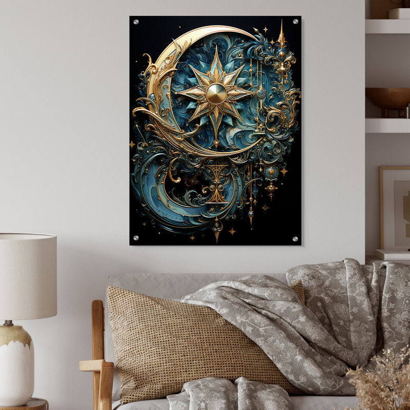 Symboles, croissant de lune et étoiles - Art mural acrylique, H 40 po x l 30 po