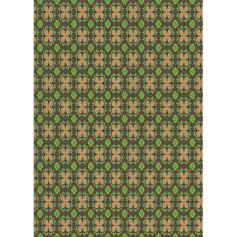 Vert géométrique/Tapis décoratif brun, Rectangle 7 pi x 9 pi