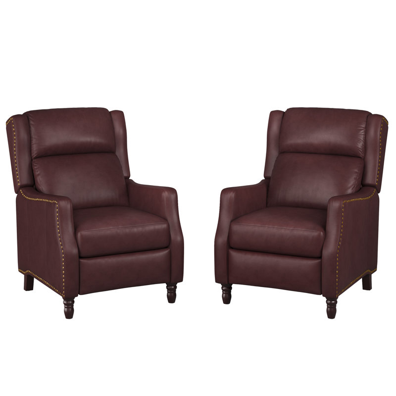 Doersten Lange Genuine Leather Recliner (Set of 2), Burgundy