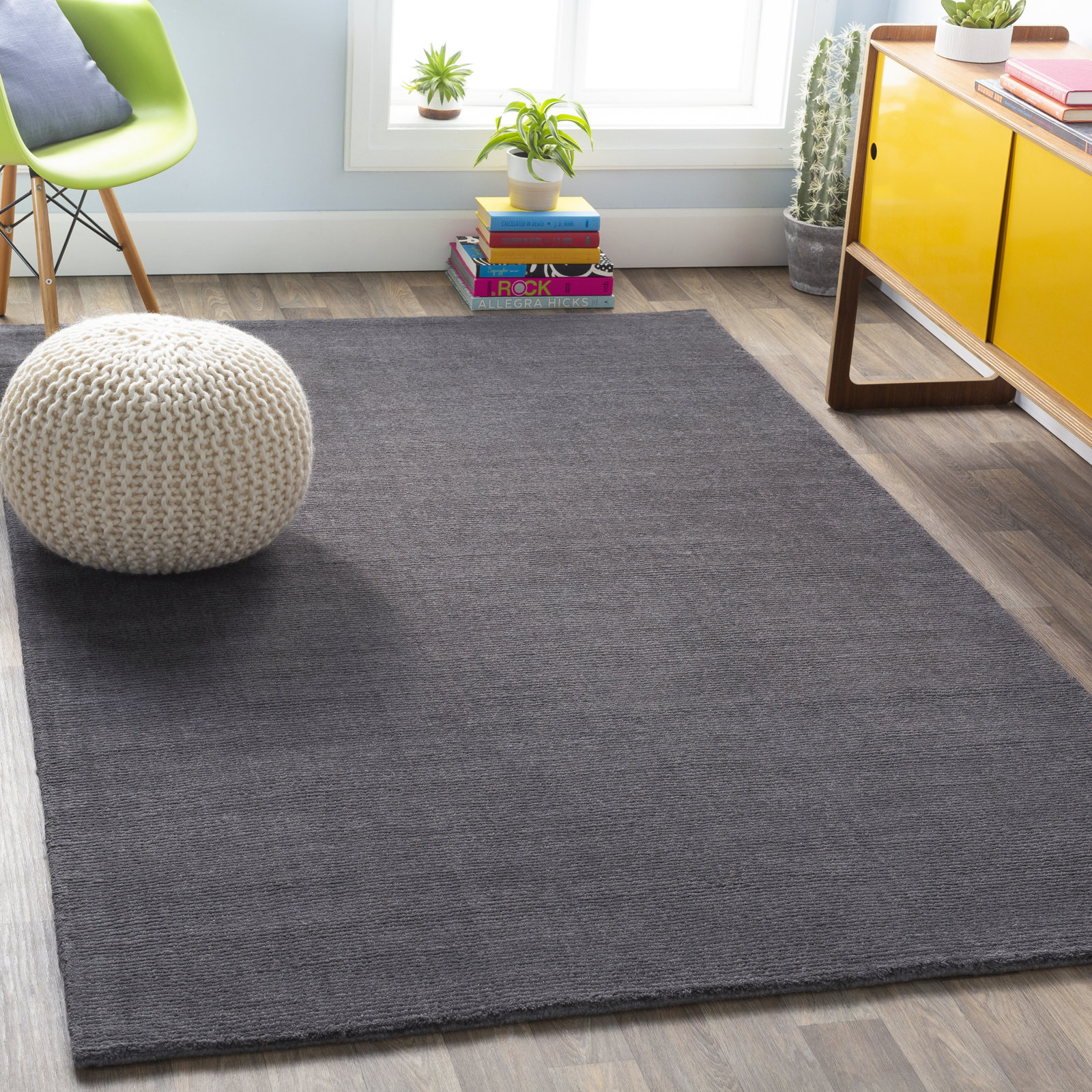 Crowe Charcoal Gray Hand-Woven Wool Rug, Rectangle 8' x 11'