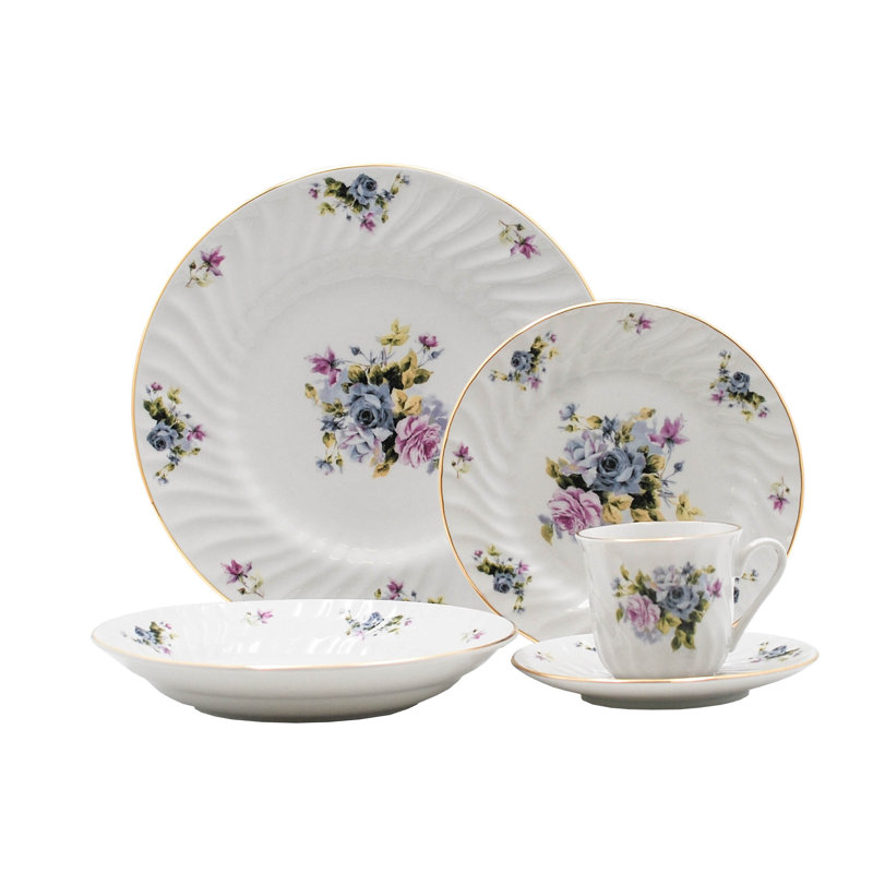 Ramsha 45-Piece Porcelain Dinnerware Set – Service for 8, White with Embossed Detail