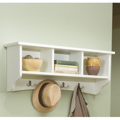Shaker Cottage (L) 36" x (W) 9" x (H) 14" Wall-Mounted Coat Rack with 3 Open Shelves, Ivory