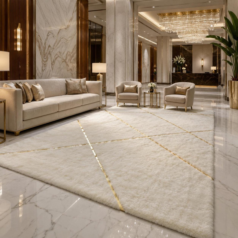 Tapis géométrique ivoire en peluche, tapis en fausse fourrure douce, décoration moderne, 6 x 9 pi