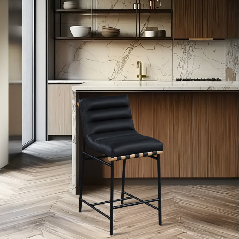 Sean Vincentas Upholstered Counter Stool, Black Faux Leather, Counter Stool (26.4" Seat Height)