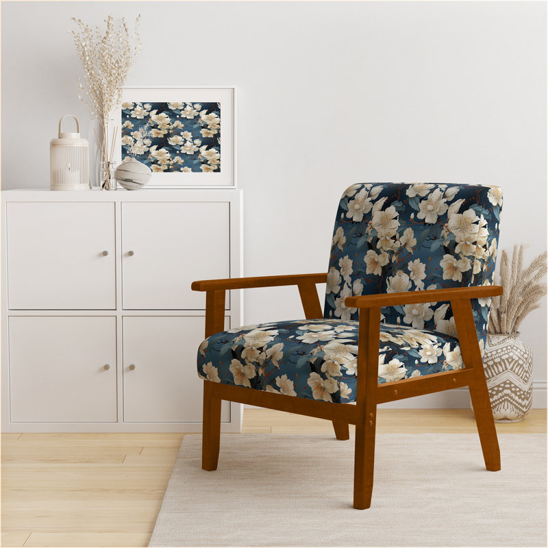 Fauteuil d'appoint rembourré Asian Blue Orchids, Accoudoirs carrés bruns