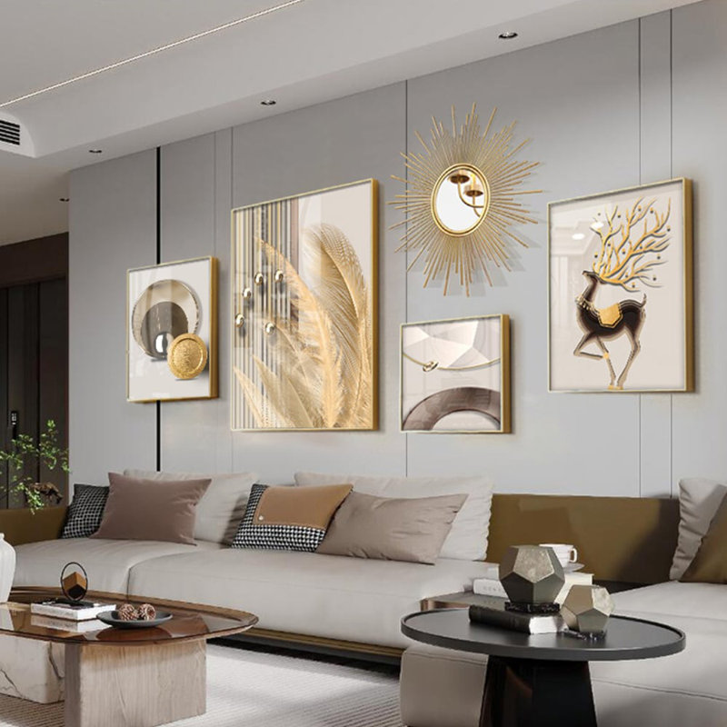 5-Piece Wall Art Set With Golden Accents Modern Abstract Designs For Luxurious Home Deco
