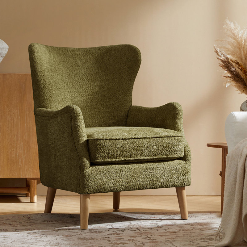 Ebbert 28.5" W Boucle Wingback Armchair, Moss