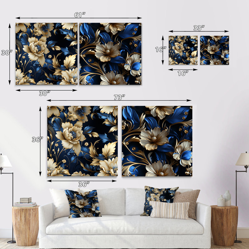 Regal Baroque Flourish Victorian Pattern II - ensemble de 2 peintures murales abstraites en acrylique, H 16 po x l 33 po