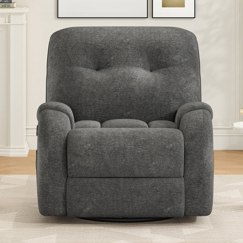 Modern Chenille Swivel Rocking Gray Recliner, Gray