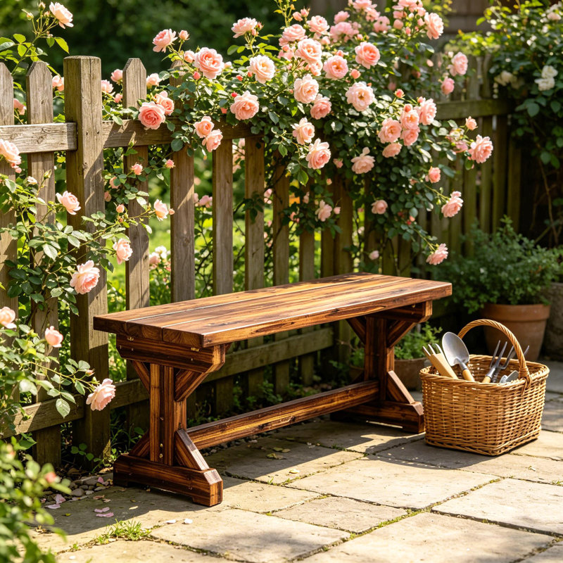 Banc de parc sans dossier, causeuse de patio, banc d'extérieur en bois