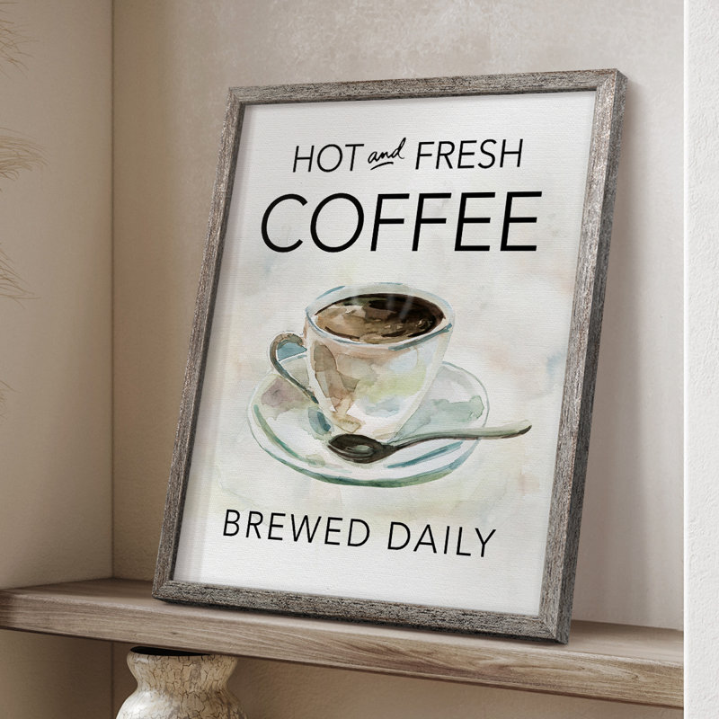 «Hot and Fresh Coffee», reproduction encadrée - bois massif, H 15 po x l 12 po