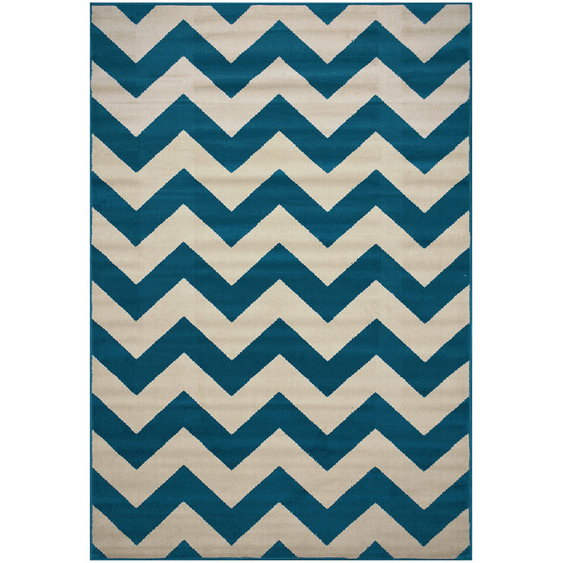 Vogan Chevron Teal/Yellow Area Rug, Rectangle 4'9" x 6'10"