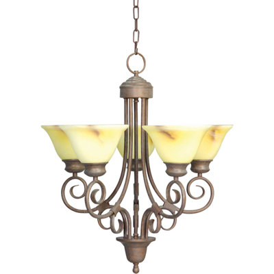 Garison 5-Light Indoor Prairie Rock Dimmable Classic/Traditional Chandelier with Alabaster with Swirls Glass Bell Shades
