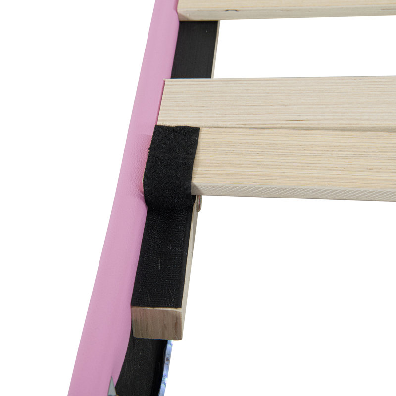 Lit plateforme tapissier simple avec DEL, tête de lit couronne, rose + blanc, stable et calme