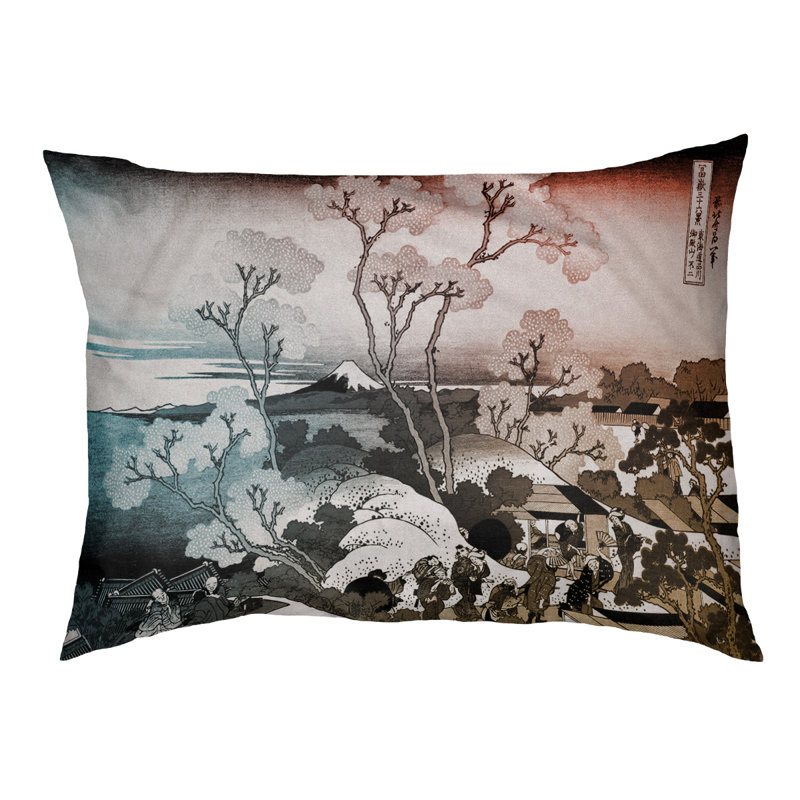 Coussin stylisé mountain fuji through the cerise Burkart, L 32,5 po x l 42,5 po, Orange / Brun foncé