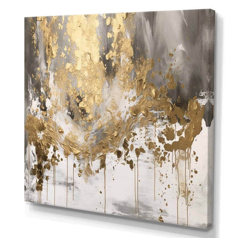 Goutte dorée moderne - art mural abstrait, H 30 po x l 30 po, Toile tendue, Sans cadre
