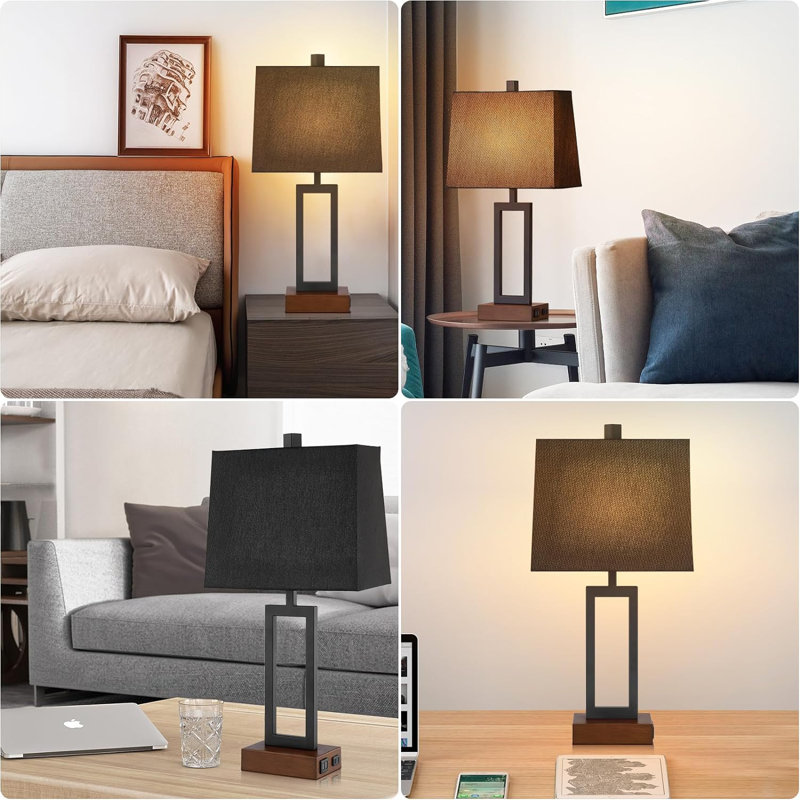 Set of 2 Black Touch Control Table Lamps with USB Ports