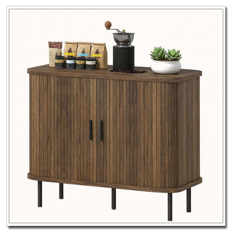 Accent Storage Cabinet with Slatted Tambour Doors and Metal Legs
