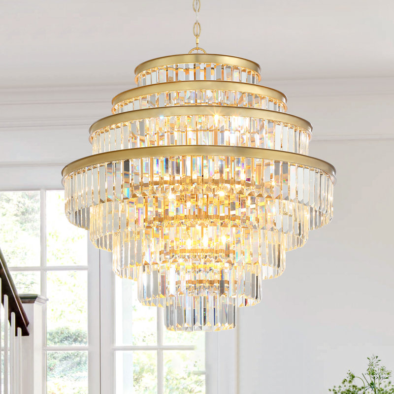 Natesha 28”  12-Light Gold Tiered Crystal Chandelier