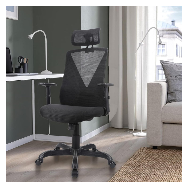 Chaise de bureau ergonomique en filet avec appui-tête et accoudoirs réglables - Chaise de bureau pivotante avec pochette de rangement pour le bureau personnel