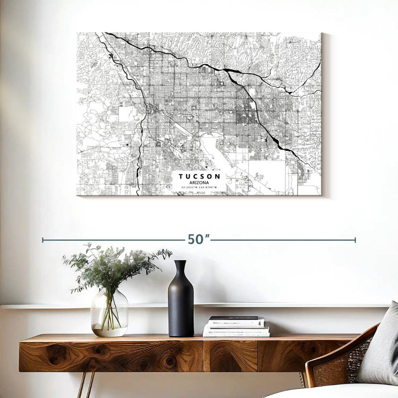 Tucson City Map, 26" H x 39" W
