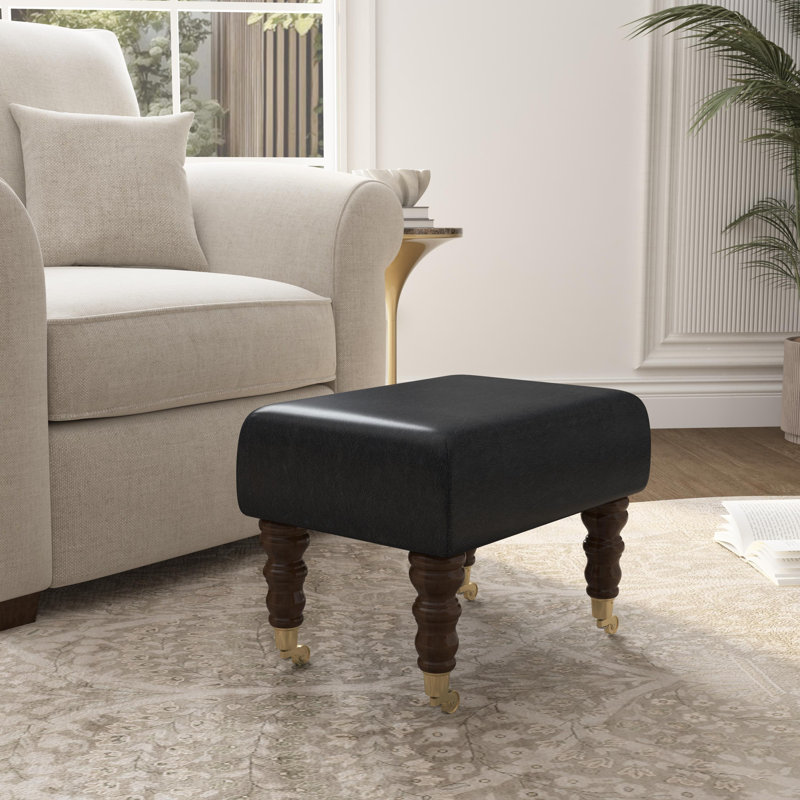 Acierno Natural Wood Caster Leg - Faux Leather, Black, Brown