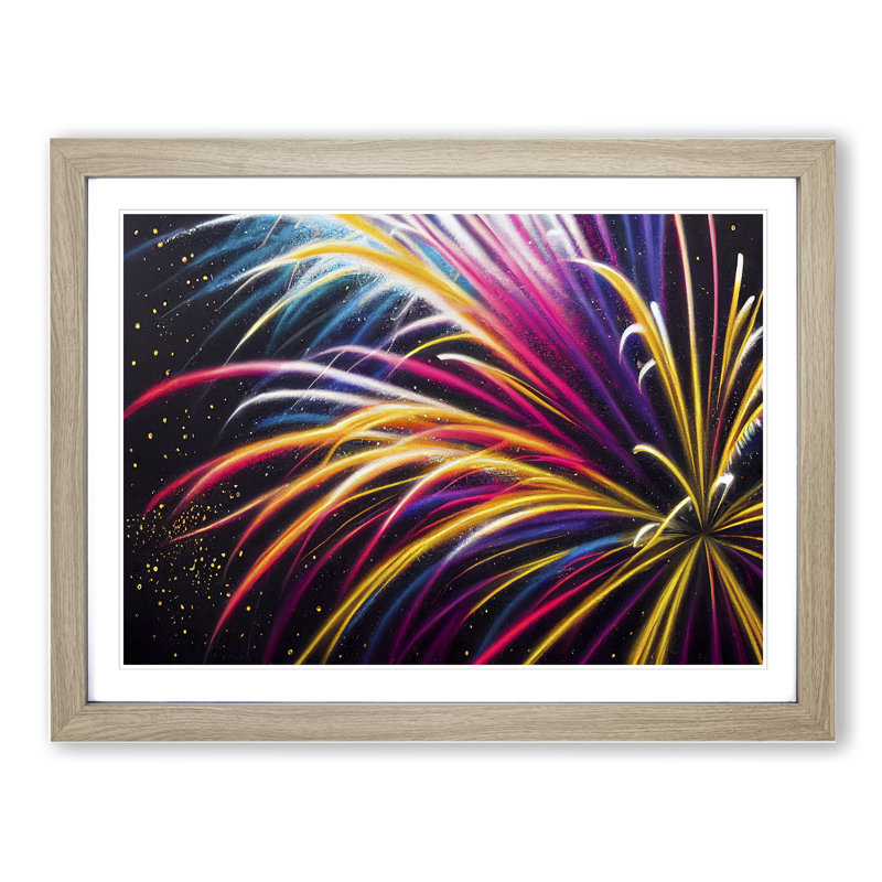 Stimulating Fireworks - Framed Print, 46cm H x 64cm W x 2cm D, Oak