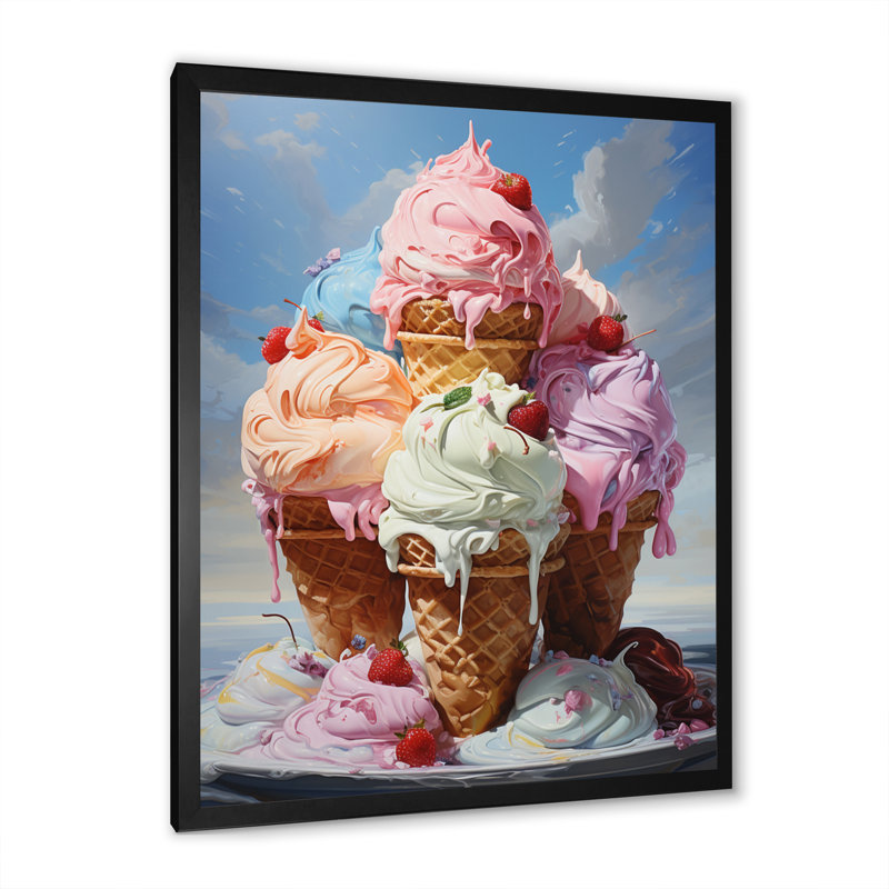 «Food Ice Cream II», reproduction sur toile, Cadre photo noir, H 20 po x l 12 po x P 1 po