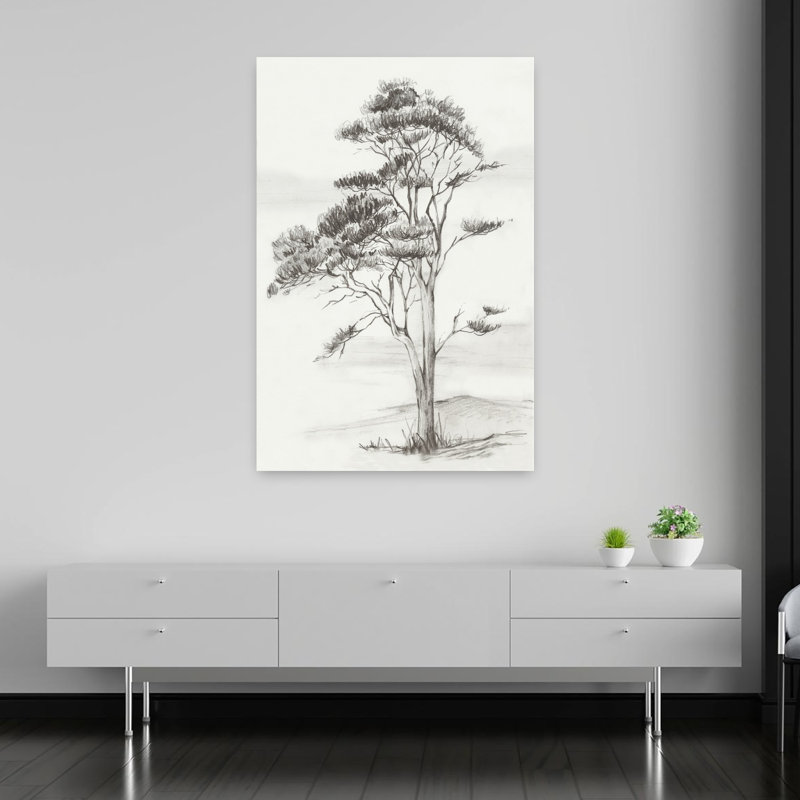 Arbre solitaire dans une brise douce I, paysage contemporain abstrait, art mural, H 60 po x l 40 po