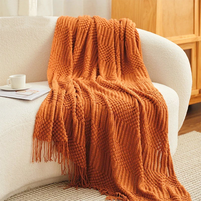 Jeté en terre cuite tricoté à franges douces et texturé 50 po x 60 po, Terracotta