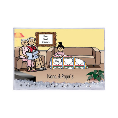 Personalized Grandma & Grandpa Reading 1 girl MINI Snow Globe Frame Gift