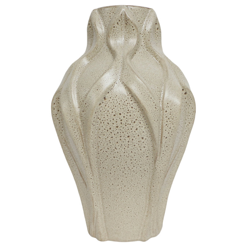 Modern Sculptural Ceramic Table Vase with Textured Form for Home Decor - Artistic Tall Flower Vase Accent for Living Room or Console Styling - Ivory & Tan