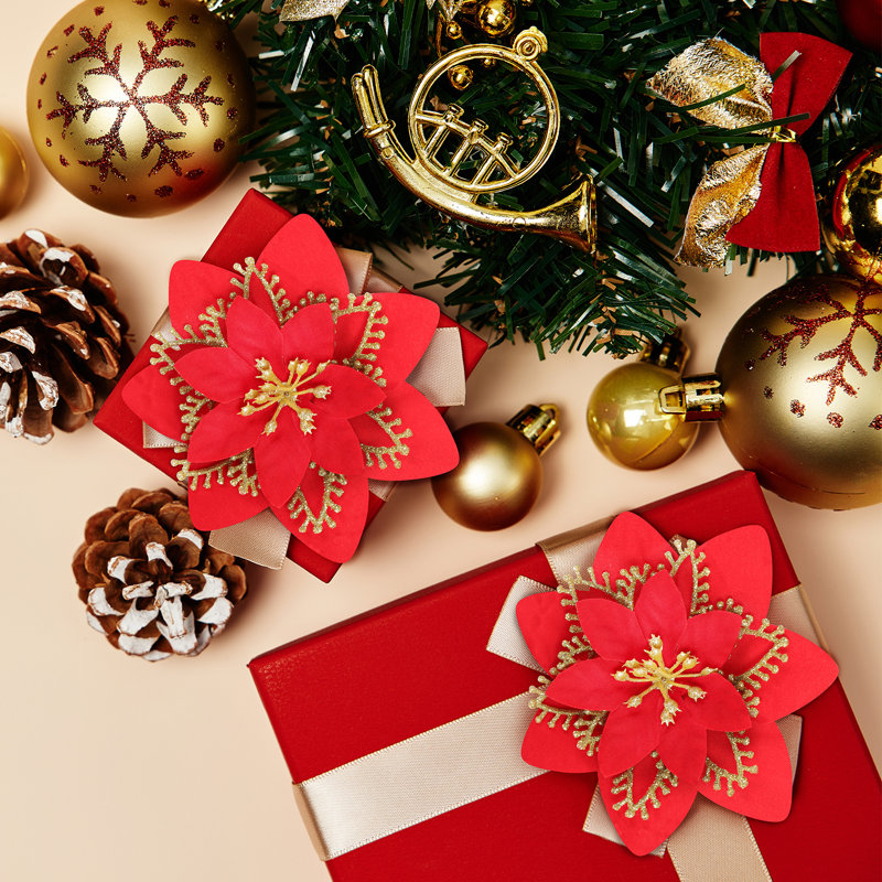 5.5'' Plants & Flowers Holiday Shaped Ornament, Red/Gold