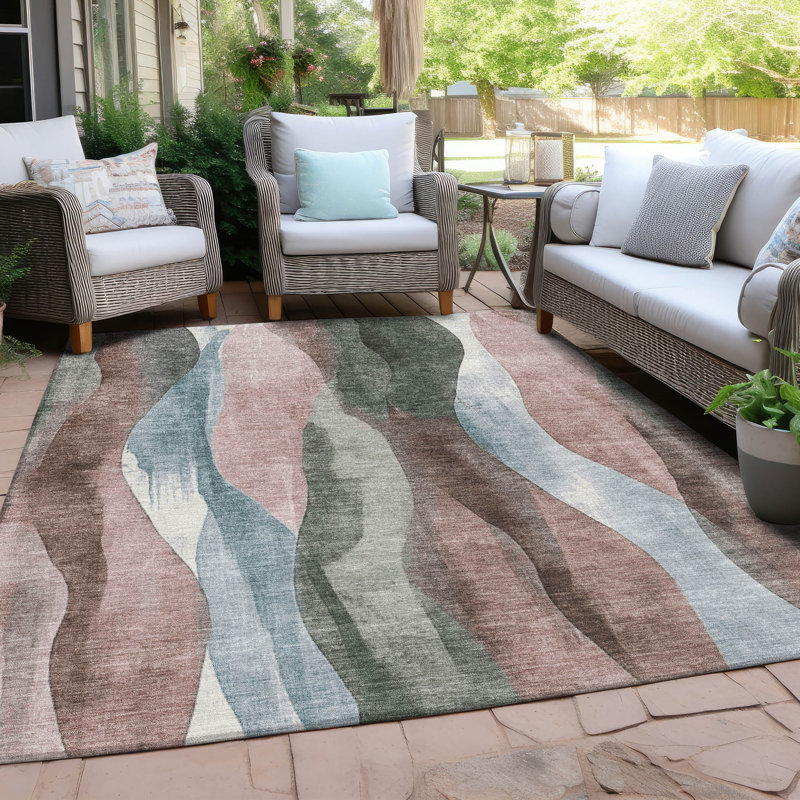 Tapis saumon Xhevrie intérieur / extérieur lavable à la machine, Rectangle 5 pi x 7 pi 6 po