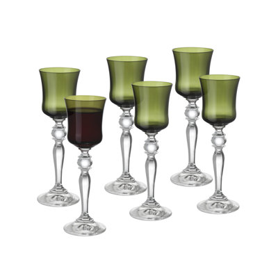 Barski - Green Color - Liquor Glass - Set of 6 - Stem - 3 Oz.- Made in Europe