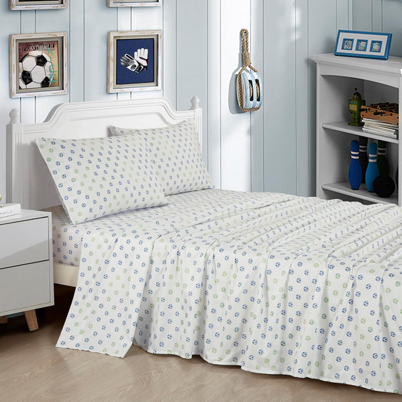 Football Soccer Sports Microfiber Sheet Set, Queen Sheet Set with 2 Pillowcases