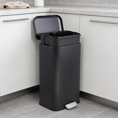 Stainless Steel Step Trash Can, Soft-Close Lid, Removable Inner Bucket, Fingerprint-Proof, Rectangular Waste Bin for Kitchen, Bathroom, Office