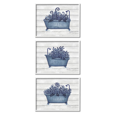 Profitez de la baignoire relaxante à feuillage bleu sur fond rayé 3 pièces Annie Lapoint
