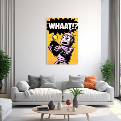 Comic Robot Surprise Retro Abstract Wall Art Print by ERM - Wrapped Canvas Print