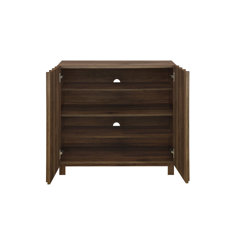 Armoire de rangement pour chaussures avec porte cannelée Araminta, Noyer