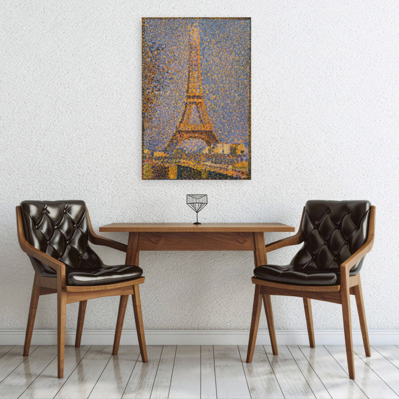 The Eiffel Tower Classic Traditional Contemporary Violet Architecture City Wall Art Print by Georges Seurat - Wrapped Canvas Print