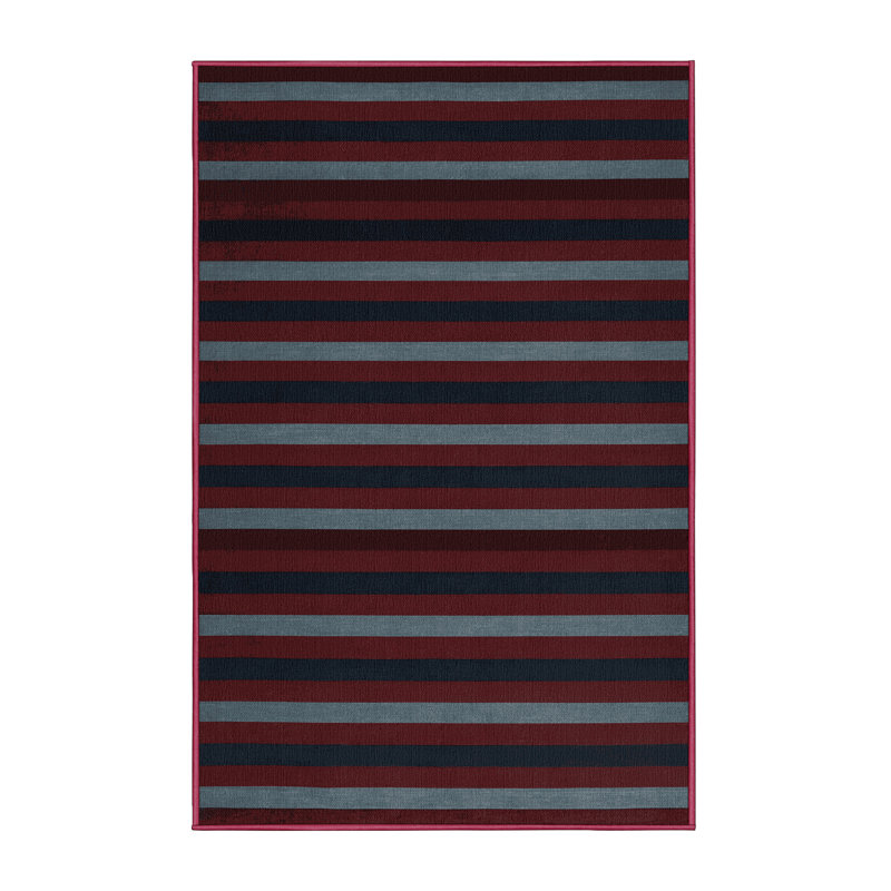 Tapis rouge à rayures horizontales lavable à la machine, Rectangle 5 pi x 7 pi