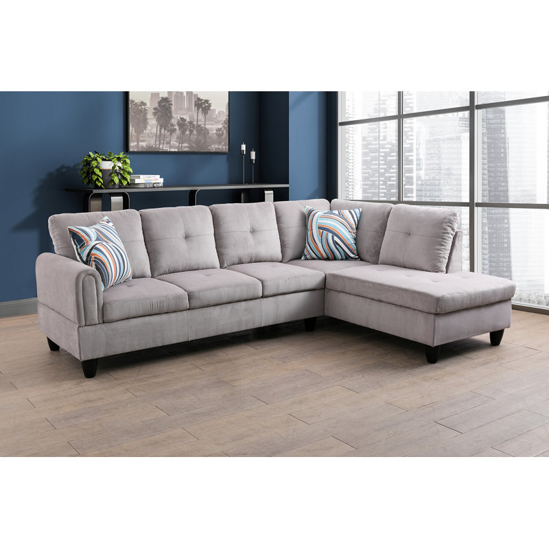 Ador Upholstered L-Shaped Sectional, Off White Linen Blend, Right Hand Facing