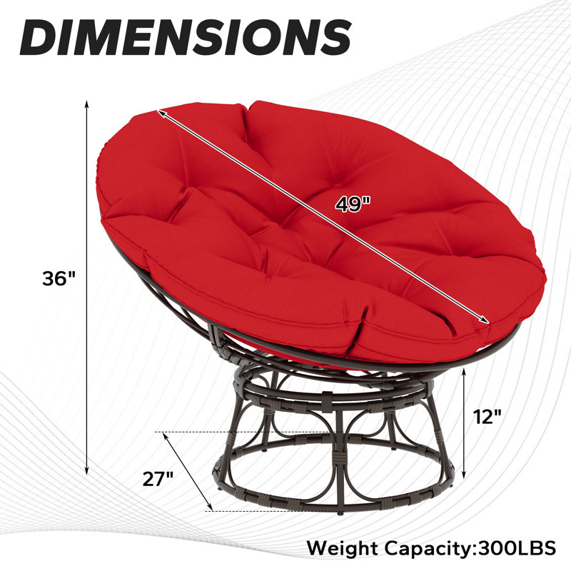 Papasan Patio Chair with Cushions, Red, 49"W x 36"H x 12"D