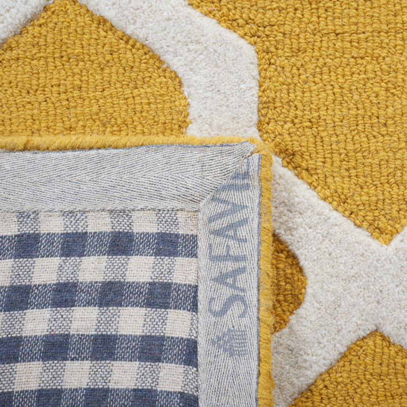Cannen Hand Tufted Wool Geometric Rug, Runner 2'6" x 6', Gold/Ivory