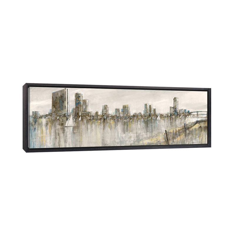 «Skyline Sail» par Ruane Manning - reproduction d'art panoramique, H 16 po x l 48 po x P 1,5 po, Toile avec cadre noir patiné