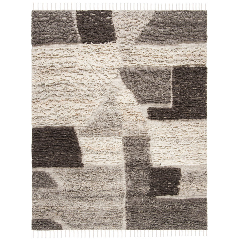 Tapis abstrait en laine / coton noué à la main Inelda, Rectangle 6 pi x 9 pi