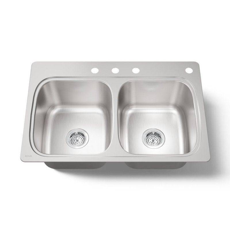 Verse Top-Mount Double-Equal Bowl Kitchen Sink with Single Faucet Hole, 4 Hole