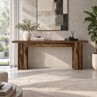 Console de 86,6 po de long, canapé de style campagnard derrière le canapé, table d'entrée étroite pour les salons, les couloirs